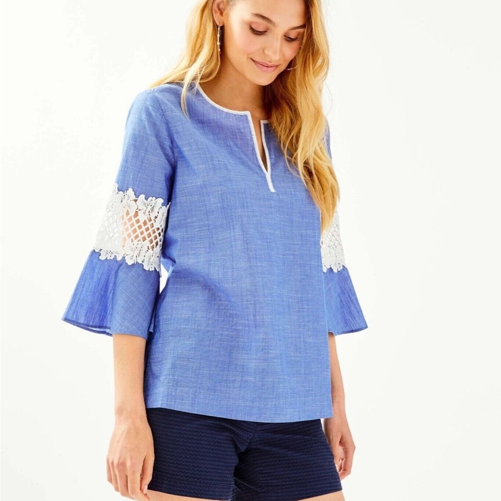 Lilly Pulitzer Blue Women's Top with Lace Detail NWT